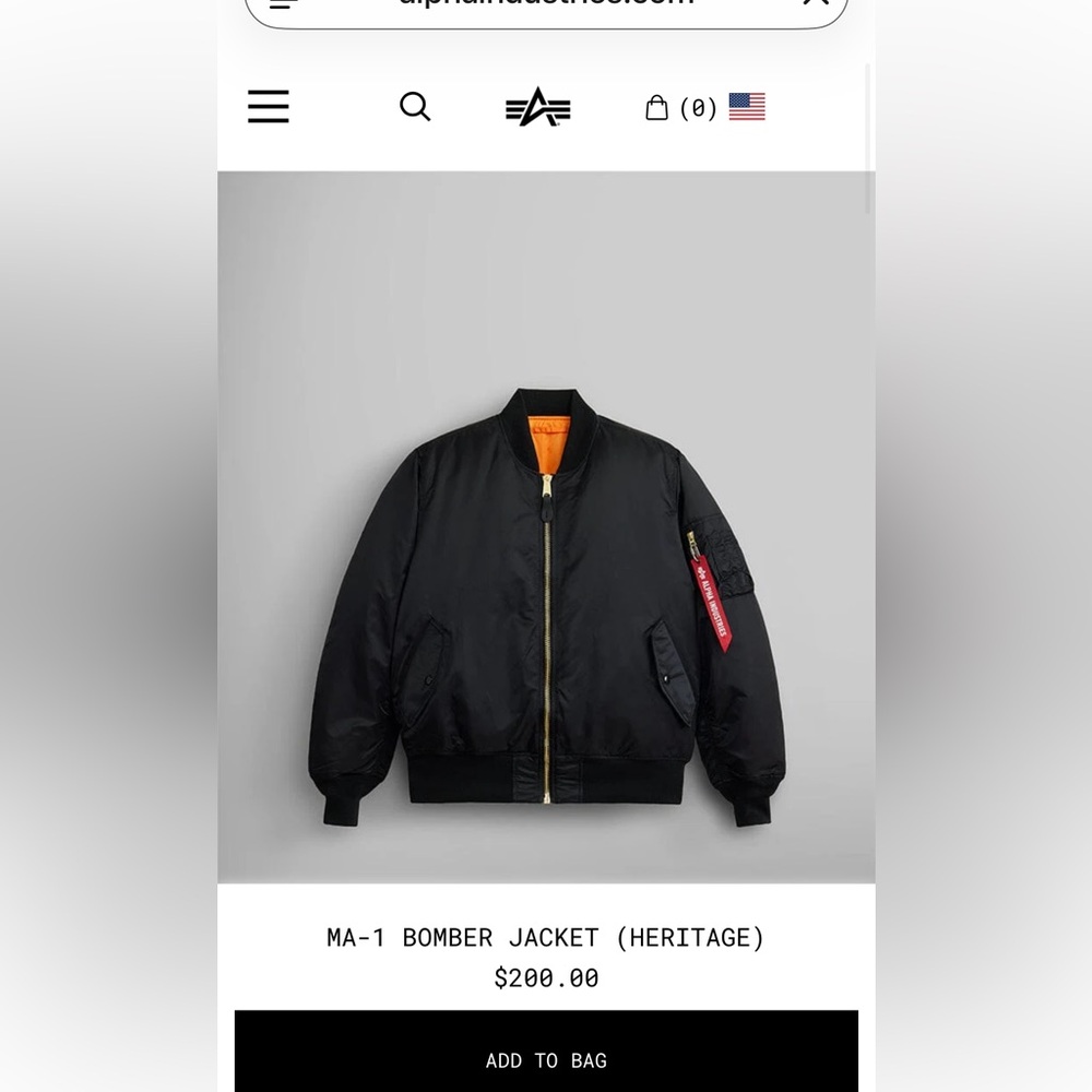 Alpha Industries Black Bomber Jacket with Orange Lining